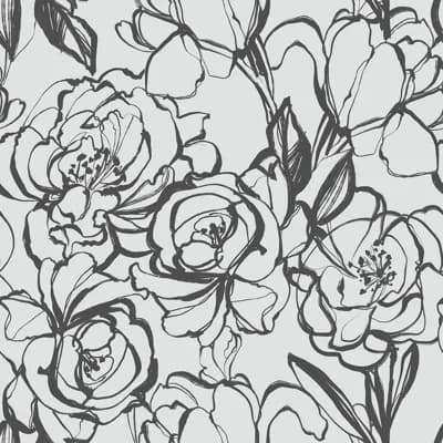 Floral Cluster 33' L x 20.5" W  Wallpaper Roll — Black,White