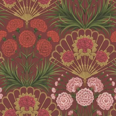Floral Non-Pasted Matte Wallpaper Roll — Rose,Bright Rouge,Matte Gold,Crimson