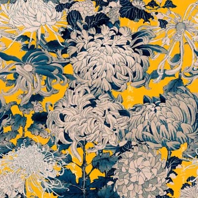 Florilegium Floral Non-Pasted Matte Wallpaper Roll — Yellow,Blue