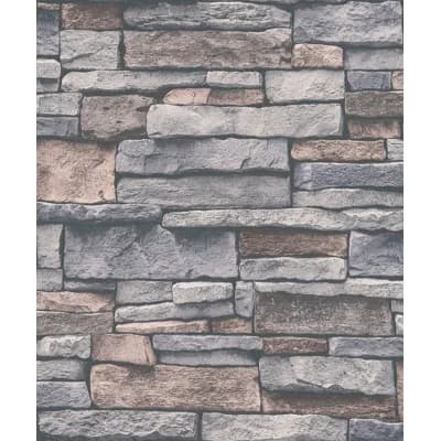 Bricks and More Collection Black Sandstone Splendour Wallpaper Roll — Beige,Cream,Gray