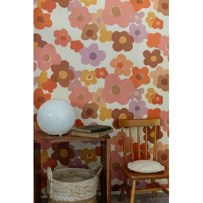 Floral Matte Wall Mural by Kate + Kasey — Brown;Red;Pink