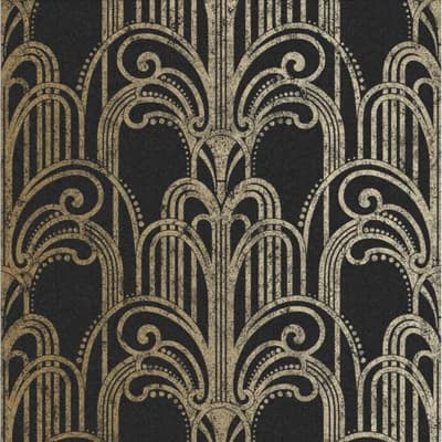 Damask Non-Pasted Metallic Wallpaper Roll — Black,Gold