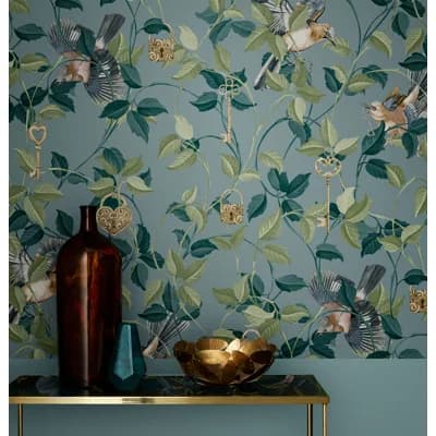 Lock & Key Charcoal Wallpaper — Blue
