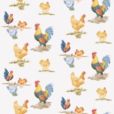 Just Kitchens Free Range Chickens 33' L x 21" W Wallpaper Roll — Blue,Yellow,Red