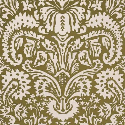 Schumacher x Veere Grenney Damask Matte Wallpaper Roll by Veere Grenney — Green