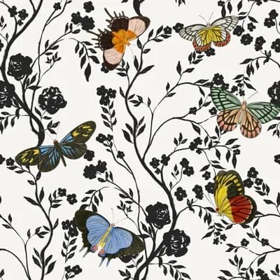 Blooming Butterflies 33' L x 20.5" W  Wallpaper Roll — Black;Yellow;Blue