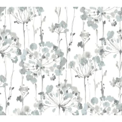Flourish Floral Peel & Stick Matte Wallpaper Roll — Sheer Blue,Gray