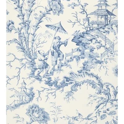 Pillement Floral and Toile Non-Pasted Wallpaper Roll — China Blue
