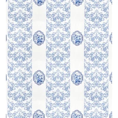 Royal Delft Damask and Striped Non-Pasted Matte Wallpaper Roll — Blue,White
