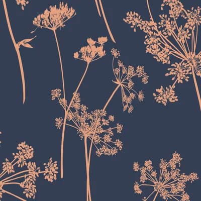 Floral Non-Pasted Metallic Wallpaper Double Roll — Navy