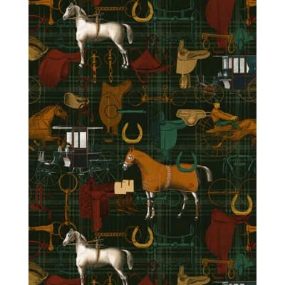 The Derby Plaid Non-Pasted Satin and Matte Wallpaper Roll — Anthracite,Yellow,Green,Red