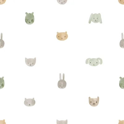 Little Explorers 2 Happy Animal Heads Wallpaper Roll — Green