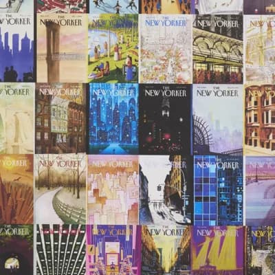 Schumacher x The New Yorker City-View Covers Wallpaper — White,Blue,Red,Purple