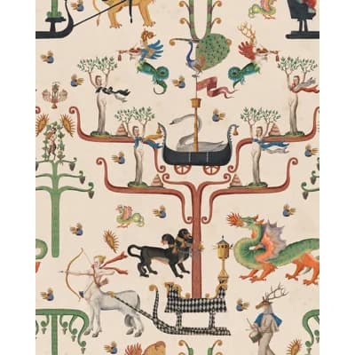 FAIRIES AND DRAGONS Wallpaper — Taupe,Green,Brown,Blue,Yellow