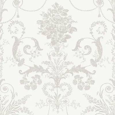 Laura Ashley Josette Wallpaper Roll — Dove Gray,White