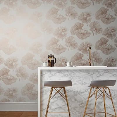 Lotus Floral Non-Pasted Metallic Wallpaper Double Roll — Cream