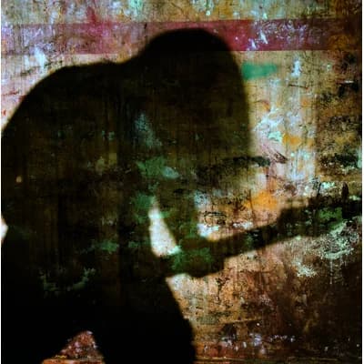 Grunge Guitar Silhouette 6-Panel Wall Mural 8.2' H x 125.1" W — Brown,Gray,Red