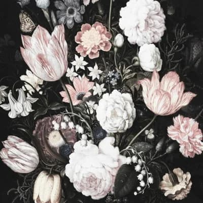 Floral Matte Wall Mural — Black;White;Pink
