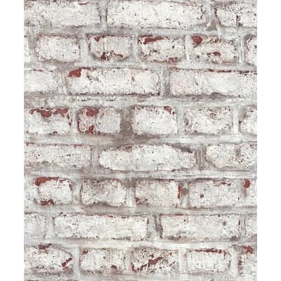 Bricks and More Collection White Distressed Plastered Brick Wallpaper Roll — White
