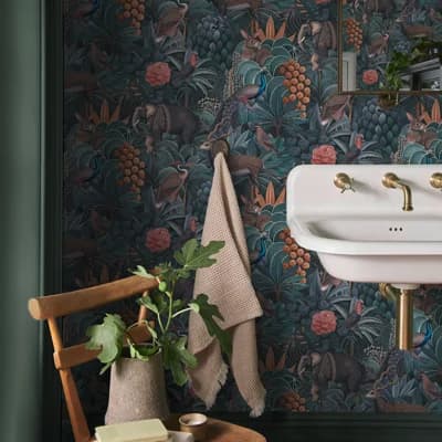Graham & Brown Jungle Jamboree Navy & Teal Wallpaper — Blue