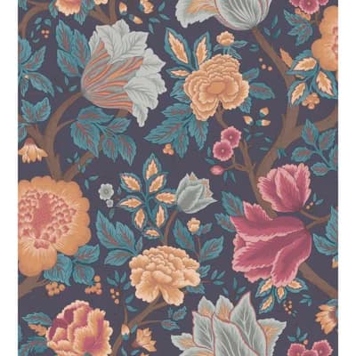 Floral Non-Pasted Matte Wallpaper Roll — Burnt Orange,Rose,Petrol