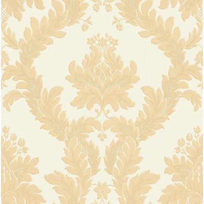 Ornamenta 2 Classic Damask 33' L x 21" W Embossed Wallpaper Roll — Light Beige,Gold