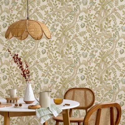 Josephine Munsey Juniper Floral Matte Wallpaper Roll by Josephine Munsey — Brown,Green,Emerald