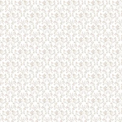 Small Prints Mini Floral Ogee Damask 33' L x 21" W Wallpaper Roll — Taupe,White