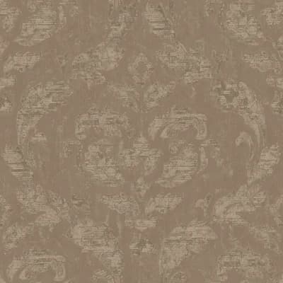 Ambiance Large Damask Design 33' L x 21" W Wallpaper Roll — Taupe