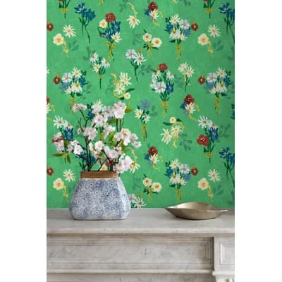 Yuki Osada Floral Non-Pasted Satin Wallpaper Double Roll — Green;Spring