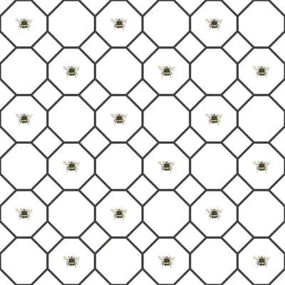 Just Kitchens Geometric Bee Hive with Bees 33' L x 21" W Wallpaper Roll — Black,White,Yellow