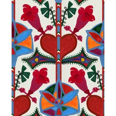 GINGERBREAD Cream Wallpaper — Cream,Red,Green,Blue,Orange