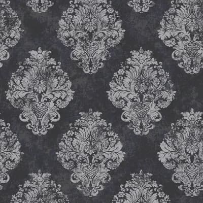 Metallic FX Traditional Metallic Damask 33' L x 21" W Wallpaper Roll — Black