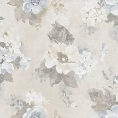 Country Cottage Vintage Floral Bloom Design 33' L x 21" W Wallpaper Roll — Blue
