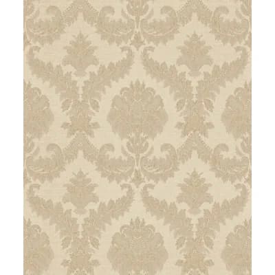 Cottage Chic Cottage Chic Damask Italian Vinyl on Non-woven 33' L x 21" W Wallpaper Roll — Beige