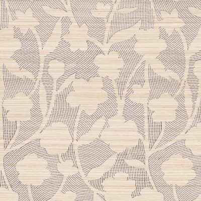 Kantha Embroidered Flower Sisal Wallpaper — Carbon