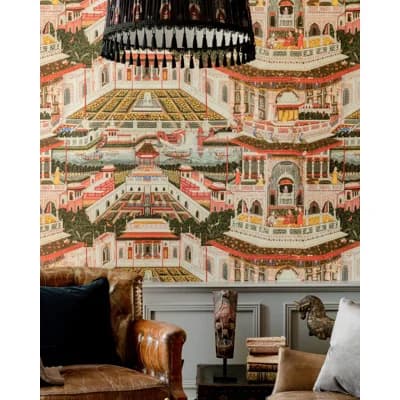 The Curators Cabinet Non-Pasted Satin and Matte Wallpaper Roll — Green,Red,Taupe,Yellow