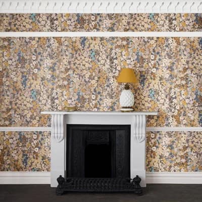 HOLLYHOCKS Wallpaper - Flax 9'10" - full height wallpaper — Flax