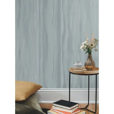 Fantasy Faux Bois Shiplap Non-Pasted Wallpaper Roll by Candice Olson — Blue,Silver
