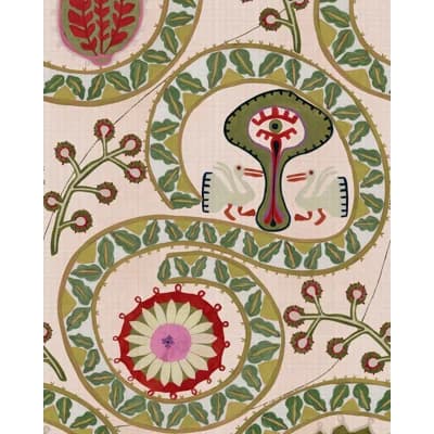 TWO STORKS Taupe Wallpaper — Taupe,Green,Red