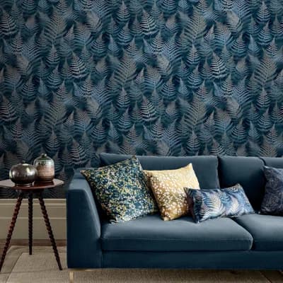 Floral Non-Pasted Metallic Wallpaper Roll — Navy Blue