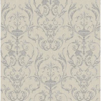 Ornamenta 2 Intricate Damask 33' L x 21" W Embossed Wallpaper Roll — Greige,Gray