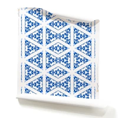 Bunsen | Chinoiserie Trellis  Wallpaper Double Roll — White;Blue