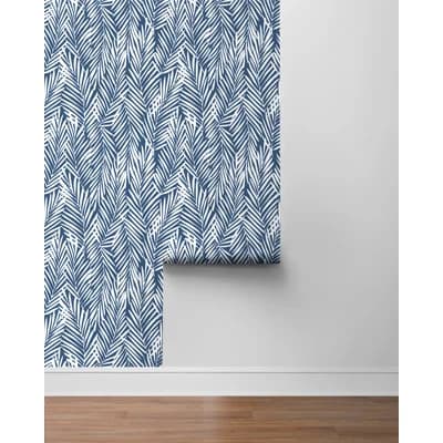 Floral Vinyl Peel & Stick Satin Wallpaper Roll — Coastal Blue