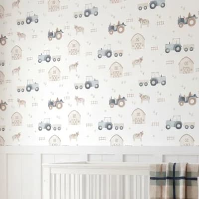 Charlie On the Farm Nursery Wallpaper — Beige