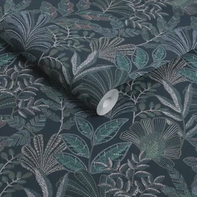 Graham & Brown Vendura Weave Navy Wallpaper — Blue