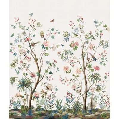 Floral Grass Cloth Non-Pasted Matte Wall Mural — Silver