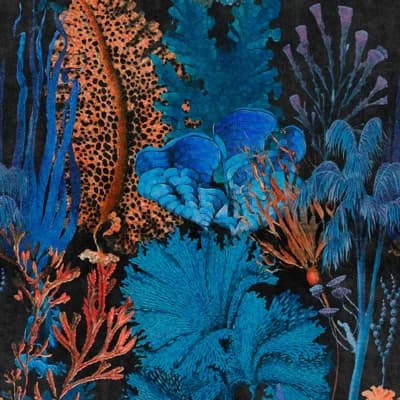Atoll Abstract Non-Pasted Matte Wallpaper Roll — Blue,Black,Orange