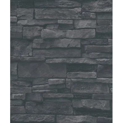 Bricks and More Collection Black Sandstone Splendour Wallpaper Roll — Black