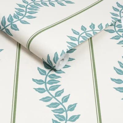 Graham & Brown Laurel Leaf Stripe Blue & Green Wallpaper — Blue